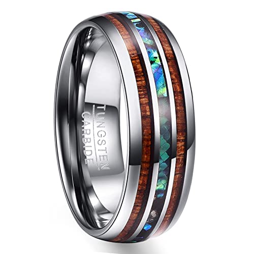 NUNCAD Ring Wolfram Damen/Herren 8mm schwarz mit Opal und Koaholz Ring Unisex für Hochzeit Jahrestag Geburtstag Partnerschaft und Hobby Größe 65 von NUNCAD