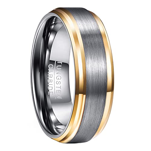 NUNCAD Wolfram Ring Herren/Damen silber, Unisex Ring 8mm mit goldenem Kantendesign perfekt für Hochzeit, Verlobung, Geburtstag und Jahrestag, Größe 54.4 (17.3) von NUNCAD