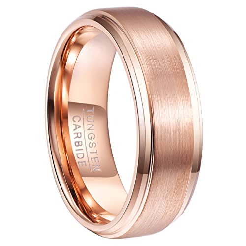 NUNCAD Ring 8mm rosengold Damen/Herren, Wolfram Ring für Hochzeit, Verlobung und Partnerschaft, gebürstete Oberfläche, Größe 54 von NUNCAD