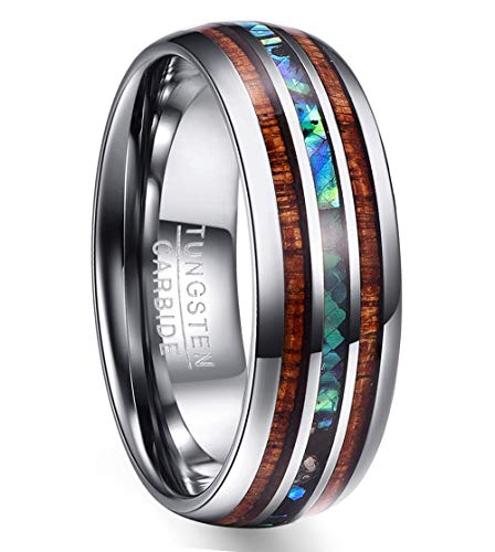 NUNCAD Ringe für Herren Damen aus Wolfram 8mm mit Abalone Muschel Silber Holz Ring für Hochzeit Verlobung Poliert Dom Größe 56(17.8) von NUNCAD