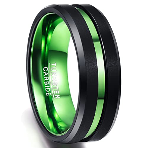 NUNCAD Ring Hochzeit Damen/Frauen schwarz-grün Wolframcarbid, 8mm Unisex Ring mit grünem Groove, Comfort-Fit Design für Hochzeit, Schmuckbox verschenkt, Größe 60 (19.1) von NUNCAD