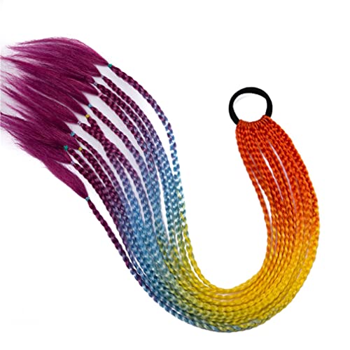 Nunubee Farbige Zöpfe Haarverlängerungen Zubehör Gummibänder Regenbogen Gummiband Frisur Pferdeschwanz Zopf Frauen Kinder Mädchen 23Inch von Nunubee