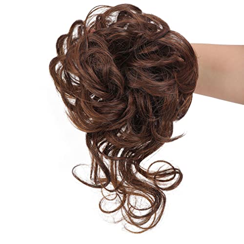 Nunubee Haarteil Messy Bun Haargummis Frauen Mädchen Haarverlängerung Bun Curly Wellig Schwarz Braun 9Inch von Nunubee