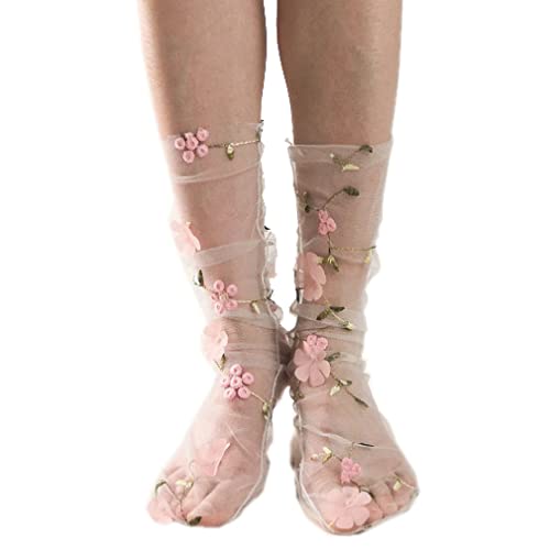 Nunubee Kniestrümpfe Glatter Strick Lässig Blumen High Pop Socken Komfort Top Strumpfhosen,Rosa#9,Nylon von Nunubee