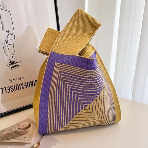 Nunubee MADEMOISELLE PRIVÉ Damen Gelb Handtasche mit Lila Geometrische Muster - Stilvolle Tote Bag，20 * 35CM von Nunubee