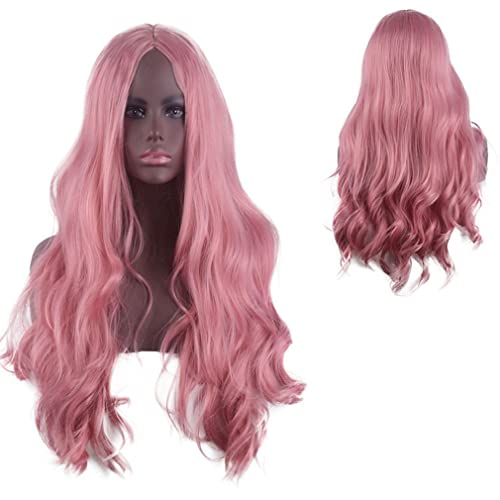 Nunubee Perücke Frauen Lange Perücke Natürliches Haar Silber Welliges Haar Natürliches leichtes Haar Perücke Fransenhaar Perücke Cosplay,Pink#16,31Inch von Nunubee