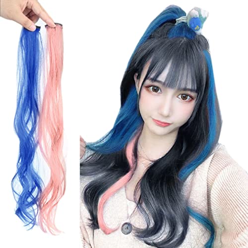 Nunubee Pink Clip Farbige Haarverlängerungen Party Mehrere Farben Haarteile Cosplay Haarschmuck Perücke Teenager 19Inch von Nunubee