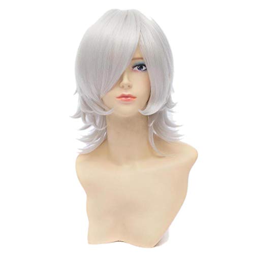 Nunubee Silber Weiss 11.8 Zoll Kurze flauschige, stachelige, geschichtete, universelle, synthetische Cosplay-Anime-Perücken von Nunubee