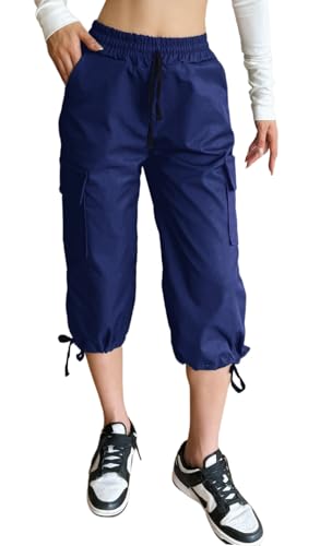 Nuofengkudu 3/4 Hose Damen Sommer Capri Cargohosen Gummizug Pull On Tunnelzug 6 Taschen Stretch Sporthose Verstellbarem Bündchen Leichte Bequeme Einfarbig Caprihosen Outdoor Streetwear Marineblau 2XL Nuofengkudu 3/4 Hose Damen Sommer Capri Cargohosen Gummizug Pull On Tunnelzug 6 Taschen Stretch Sporthose Verstellbarem Bündchen Leichte Bequeme Einfarbig Caprihosen Outdoor Streetwear Marineblau 2XL von Nuofengkudu