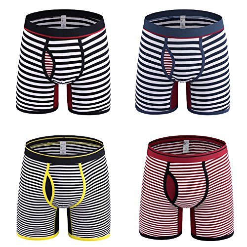 Nuofengkudu 4er Pack Herren Boxershorts Retroshorts Gestreift Beutel Sport Boxer Short Umwelt Passform Athletic Hipster Boxers-1 Größe XXXL Taille 104-113CM von Nuofengkudu