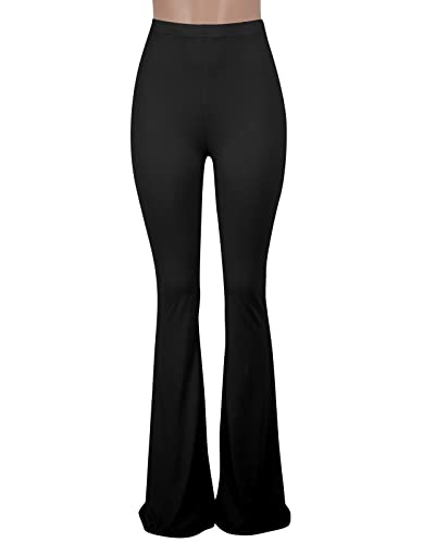 Nuofengkudu Bell Bottom Hose Printed Hosen Hoher Taille Schlaghose Hippie Yoga Pants Elastische Weich Bequem Elegante Vintage Haushose Mode Club Partei Schwarz XXL von Nuofengkudu