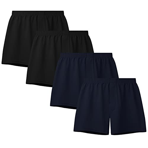 Nuofengkudu Boxershorts Herren Locker Weich Gummibund Relax Nahtlose Unterwäsche Elasthan Baumwolle Atmungsaktive Übergröße Unterhosen Ohne Etikett Schlafshorts Pyjama 4er Pack Schwarz Marineblau 4XL von Nuofengkudu