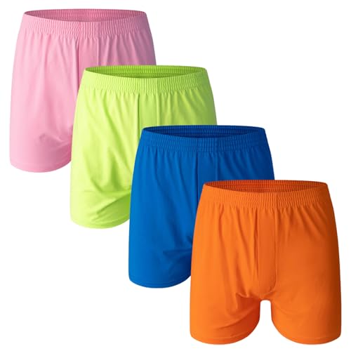 Nuofengkudu Boxershorts Herren Weit Baumwolle Locker Ohne Eingriff Gummibund Boxer Shorts Männer Unterhosen Unisex Elastan Schlafshorts Atmungsaktive Underwear Men 4er Pack Rosa Grün Blau Orange S von Nuofengkudu