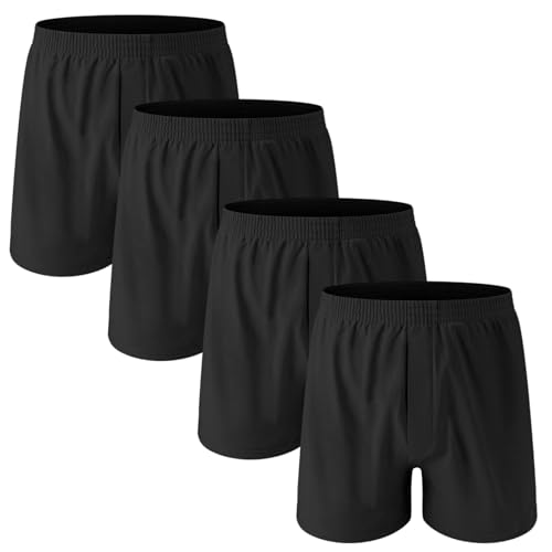 Nuofengkudu Boxershorts Herren Weit Baumwolle Locker Ohne Eingriff Gummibund Boxer Shorts Männer Unterhosen Unisex Elastan Schlafshorts Atmungsaktive Underwear Men 4er Pack Schwarz XL von Nuofengkudu