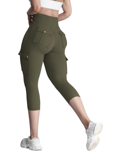 Nuofengkudu Capri Leggings für Frauen Cargotaschen Hoch Taillierte 3/4 Leggings Beschnitten Damen Bauchkontrolle Butt Lift Fitnessstudio Sport Laufstretchhose Yogahosen Workout Fitness Grün 2XL Nuofengkudu Capri Leggings für Frauen Cargotaschen Hoch Taillierte 3/4 Leggings Beschnitten Damen Bauchkontrolle Butt Lift Fitnessstudio Sport Laufstretchhose Yogahosen Workout Fitness Grün 2XL von Nuofengkudu