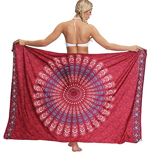 Nuofengkudu Damen Bikini Cover up Boho Floral Bedruckte Maxi Sarong Pareo Strandkleid Rock Schal Wrap Sonne Schützen Urlaub Beachwear von Nuofengkudu