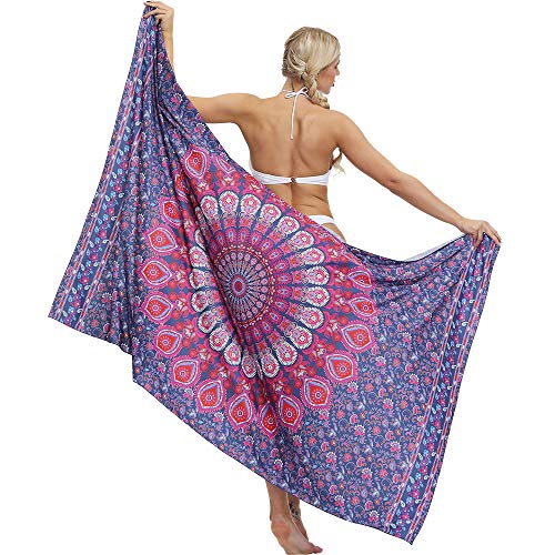 Nuofengkudu Damen Bikini Cover up Boho Floral Bedruckte Maxi Sarong Pareo Strandkleid Rock Schal Wrap Sonne Schützen Urlaub Beachwear von Nuofengkudu