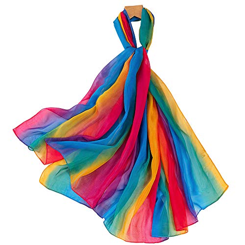 Nuofengkudu Damen Chiffon Regenbogen Schals Lang Bunt Weich Leichte Dünne Schalcape Schlauchschal Shawls Wraps Schlauchschal Urlaub Reise Partei Loopschal(Blau,One Size) von Nuofengkudu