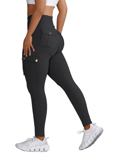 Nuofengkudu Damen Sport Cargo Leggings mit Taschen High Waist Stretch Cargohose Eng Hosen Push up Sportleggins Stretch Jeggings Gym Fitness Outdoor Workout Sporthose Y-Schwarz S von Nuofengkudu