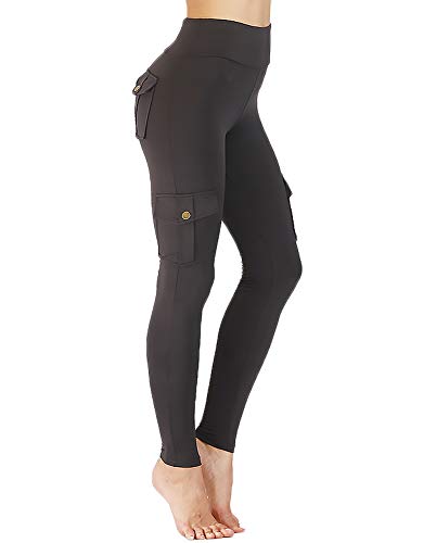 Nuofengkudu Damen High Waist Sporthose Leggings mit Taschen Militärisch Stil Stylisch Push up Tights Hosen Jogginghose Sportleggins(S-Grau,L) von Nuofengkudu