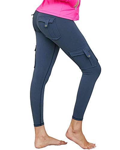 Nuofengkudu Damen High Waist Sporthose Leggings mit Taschen Militärisch Stil Stylisch Push up Tights Hosen Jogginghose Sportleggins(V-Marineblau,L) von Nuofengkudu