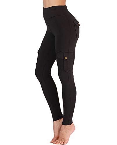 Nuofengkudu Damen High Waist Sporthose Leggings mit Taschen Militärisch Stil Stylisch Push up Tights Hosen Jogginghose Sportleggins Schwarz L von Nuofengkudu