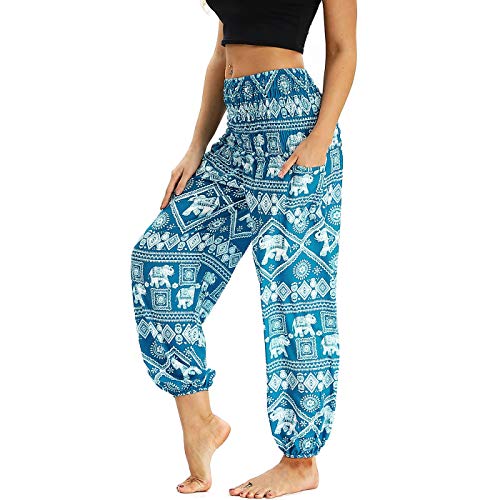 Nuofengkudu Damen Hippie Harems Hose Pumphose Haremshose Aladdinhosen Boho Gemustert Gesmockte Taille mit Taschen Yogahose Freizeithose Sommerhose Strandhose Hellblau Elefant B Nuofengkudu Damen Hippie Harems Hose Pumphose Haremshose Aladdinhosen Boho Gemustert Gesmockte Taille mit Taschen Yogahose Freizeithose Sommerhose Strandhose Hellblau Elefant B von Nuofengkudu