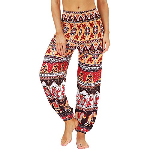 Nuofengkudu Damen Hippie Hosen mit Taschen Haremshosen Yogahosen Leichte Boho Muster High Waist Yoga Hosen Bunt Gemustert Lockere Pumphose Freizeithose Sommer Strand(Y-Muster 01,One Size) von Nuofengkudu