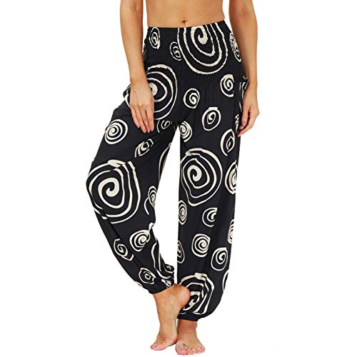 Nuofengkudu Damen Hippie Hosen mit Taschen Haremshosen Yogahosen Leichte Boho Muster High Waist Yoga Hosen Bunt Gemustert Lockere Pumphose Freizeithose Sommer Strand(Y-Muster 03,One Size) von Nuofengkudu