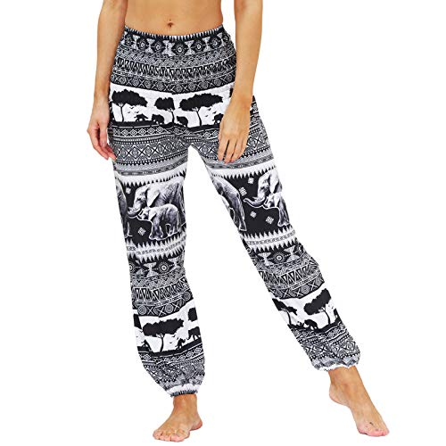 Nuofengkudu Damen Hippie Hosen mit Taschen Haremshosen Yogahosen Leichte Boho Muster High Waist Yoga Hosen Bunt Gemustert Lockere Pumphose Freizeithose Sommer Strand(Y-Muster 05,One Size) von Nuofengkudu