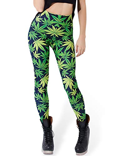 Nuofengkudu Damen Print Leggings Lange Hohe Taille Blickdichte Seamless Stretch Slim Fit Streetwear Strumpfhose Freizeitmode Hosen Yoga Hosen Laufhose (Grün Blatt,One Size) von Nuofengkudu