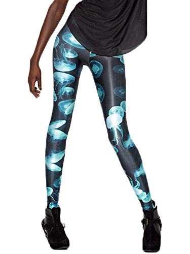 Nuofengkudu Damen Print Leggings Lange Hohe Taille Blickdichte Seamless Stretch Slim Fit Streetwear Strumpfhose Freizeitmode Hosen Yoga Hosen Laufhose (Grün Quallen,One Size) von Nuofengkudu