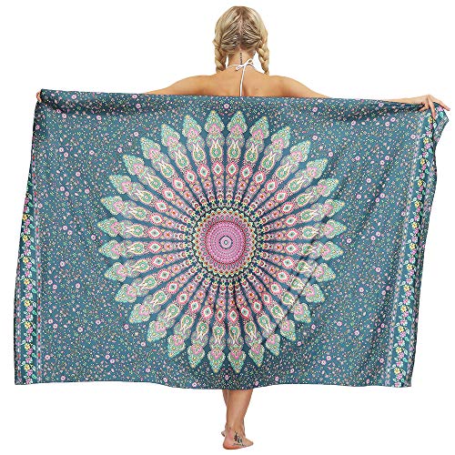 Nuofengkudu Damen Sarong Rock Hippie Floral Bedruckte Bikini Cover up Strandkleid Lange Wrap Urlaub Party Strand Outfits Strandtuch von Nuofengkudu