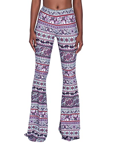 Nuofengkudu Damen Schlaghose Hochbund Push up Stretch Bequeme Lange Schlag Hosen Weite Leggins Tights Freizeit Einfarbig Haushose Yogahose Classic Flared Pants Pyjamahose(Rosa,M) von Nuofengkudu