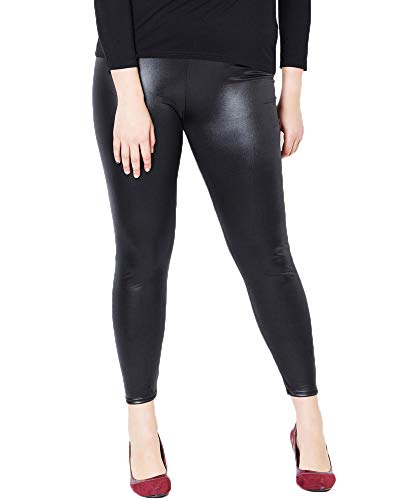 Nuofengkudu Damen Schwarz Leder Leggings Große Größen Stretch Lederhose Seamless Lederleggins Figurformende Classic Push up Tights Hosen Strumpfhosen 4XL von Nuofengkudu