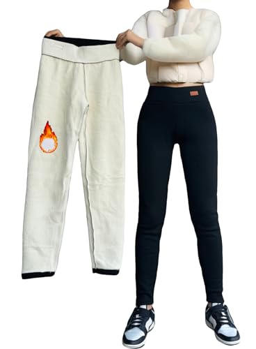Nuofengkudu Dicke Leggings mit Fleecefutter für Damen Winter Hohe Taille Warme Plüschstrumpfhose Thermo-Sporthose Dünne Bleistifthose Lässige Jogginghose Schwarze 2XL Etikett 38 von Nuofengkudu