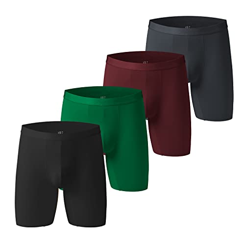 Nuofengkudu Eisseide Boxershorts Herren Retroshorts Langes Bein Unterwäsche Coole Bulge Stretch Männer Unterhosen Bequeme Nahtlos Atmungsaktive Underwear 4 Pack-Schwarz/Grün/Grau/WeinRot L von Nuofengkudu