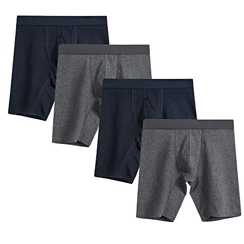 Nuofengkudu Herren 4 Pack Nahtlose Boxershorts Lange Bein Unterhose Elastisch Baumwolle Unterwäsche Hipster Retroshorts Atmungsaktiv Sport Alltag(2 Blau/2 Dunkelgrau,M) von Nuofengkudu