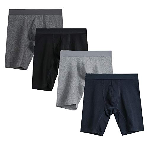 Nuofengkudu Herren 4 Pack Nahtlose Boxershorts Lange Bein Unterhose Elastisch Baumwolle Unterwäsche Hipster Retroshorts Atmungsaktiv Sport Alltag(Schwarz/Blau/Grau/Dunkelgrau,2XL) von Nuofengkudu