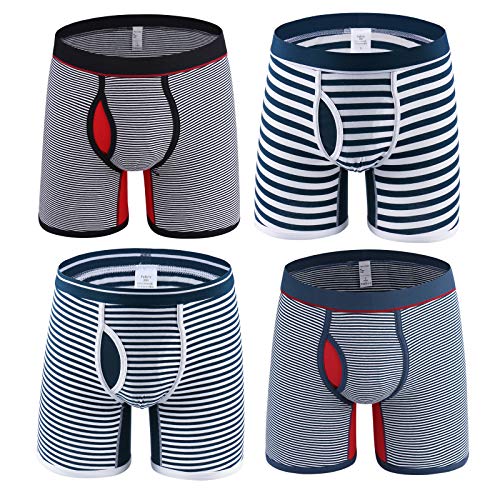 Nuofengkudu Herren Baumwolle Boxershorts Retroshorts Gestreift Beutel Sport Boxer Short Unterhosen Männer Umwelt Passform Athletic Hipster 4er Pack Boxers-2 Größe 3XL von Nuofengkudu