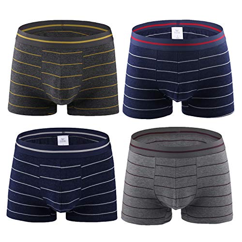 Nuofengkudu Herren Baumwolle Gestreift Boxershorts Retroshorts Beutel Unterwäsche Sport Boxer Short Umwelt Passform Athletic Hipster Slips 4er Pack(Trunks-4,L) von Nuofengkudu