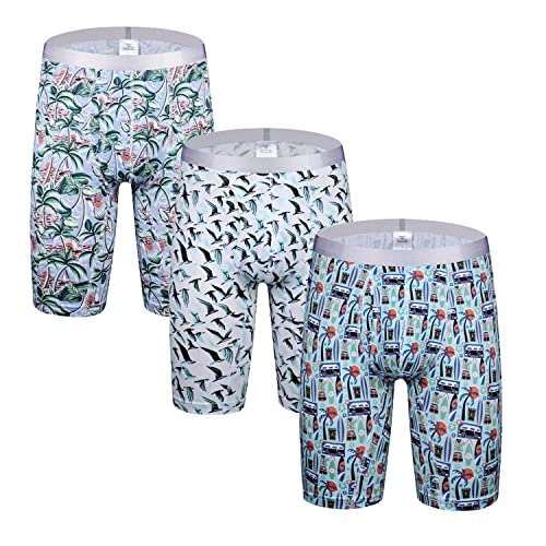 Nuofengkudu Herren Boxershort Langes Bein Sport Fitness Unterhosen Männer Unterwäsche Retroshorts Pack 3er & 4er (XL, 3 Pack-Muster) von Nuofengkudu