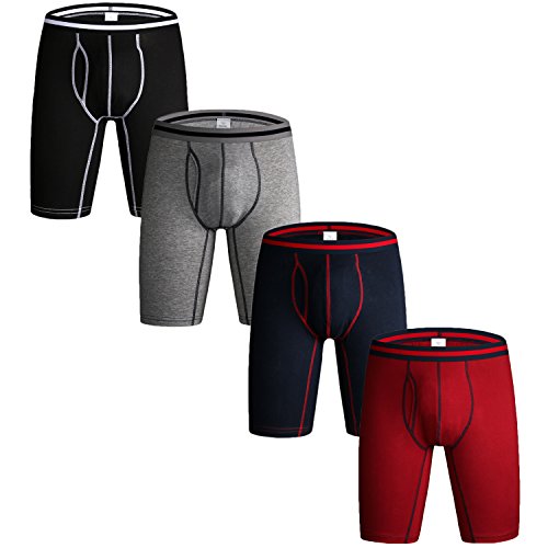 Nuofengkudu Herren Boxershort Langes Bein Stretch Baumwolle Retroshorts Sport Fitness Unterhosen Männer Offen Atmungsaktiv Bequeme Unterwäsche (4er Pack) Schwarz/Grau/Blau/Rot Größe 3XL von Nuofengkudu