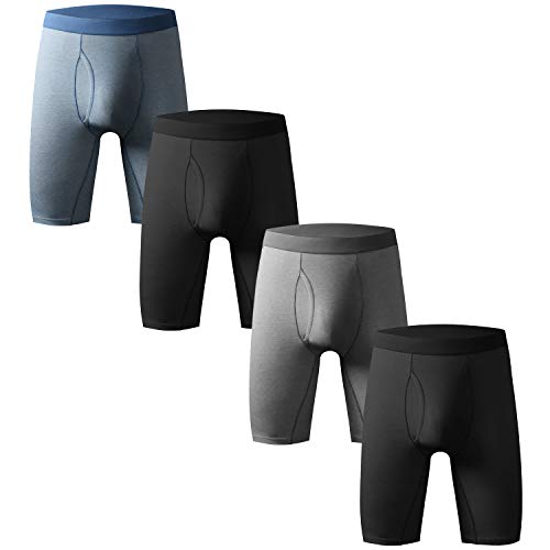 Nuofengkudu Herren Boxershort Langes Bein Stretch Retroshorts Sport Fitness Unterhosen Männer Offen Atmungsaktiv Bequeme Unterwäsche(4er Pack) 2 Schwarz/Blau/Grau L von Nuofengkudu