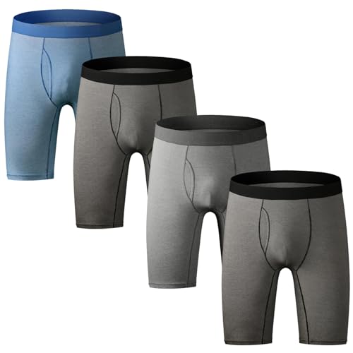 Nuofengkudu Herren Boxershort Langes Bein Stretch Retroshorts Sport Fitness Unterhosen Männer Offen Atmungsaktiv Bequeme Unterwäsche(4er Pack) 2 Schwarz/Blau/Grau L von Nuofengkudu
