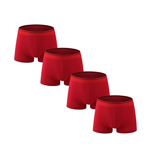 Nuofengkudu Herren Boxershorts 4er Pack Baumwoll Elasthan Retropants Unterhosen Underwear Oberteile Flexible Weich Unterwäsche Rot Größe M von Nuofengkudu