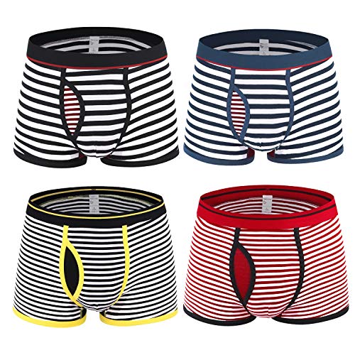 Nuofengkudu Herren Boxershorts 4er Pack Retroshorts Gestreift Beutel Sport Boxer Short Umwelt Passform Athletic Hipster Trunks-1 Größe M von Nuofengkudu