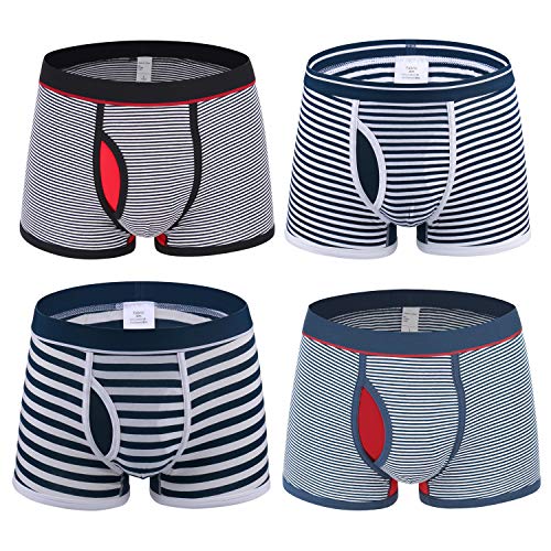 Nuofengkudu Herren Boxershorts 4er Pack Retroshorts Gestreift Beutel Sport Boxer Short Umwelt Passform Athletic Hipster Trunks-2 Größe M von Nuofengkudu