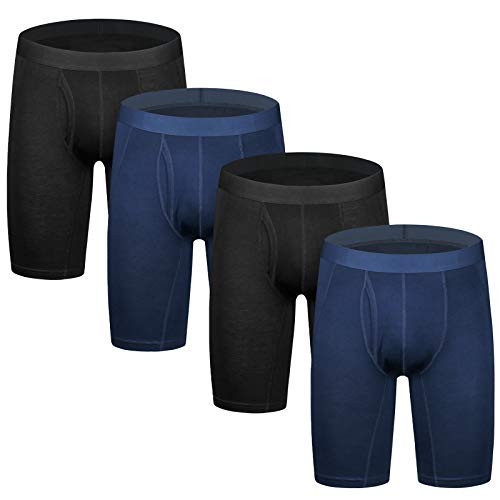 Nuofengkudu Herren Boxershorts Langes Bein Antibakterien Elastisch Männer Unterwäsche Sports Retroshorts Weiche Underwear(4 Pack 2 Schwarz/2 Blau,L) von Nuofengkudu