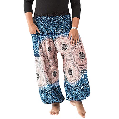 Nuofengkudu Herren Damen Lockere Hippie Hosen Haremshose Große Größen Boho Bbunte Pumphosen Stoffhose Indische Yogahosen Leichte Sommerhose (Grau Floral,One Size) von Nuofengkudu